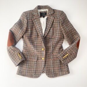 J. Crew Rhodes Brown & Blue Wool Houndstooth Equestrian Blazer